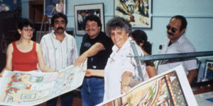 National Chicano Screenprint Taller/Atelier 1987-1988 Artists in the silkscreen studio with Sister Karen